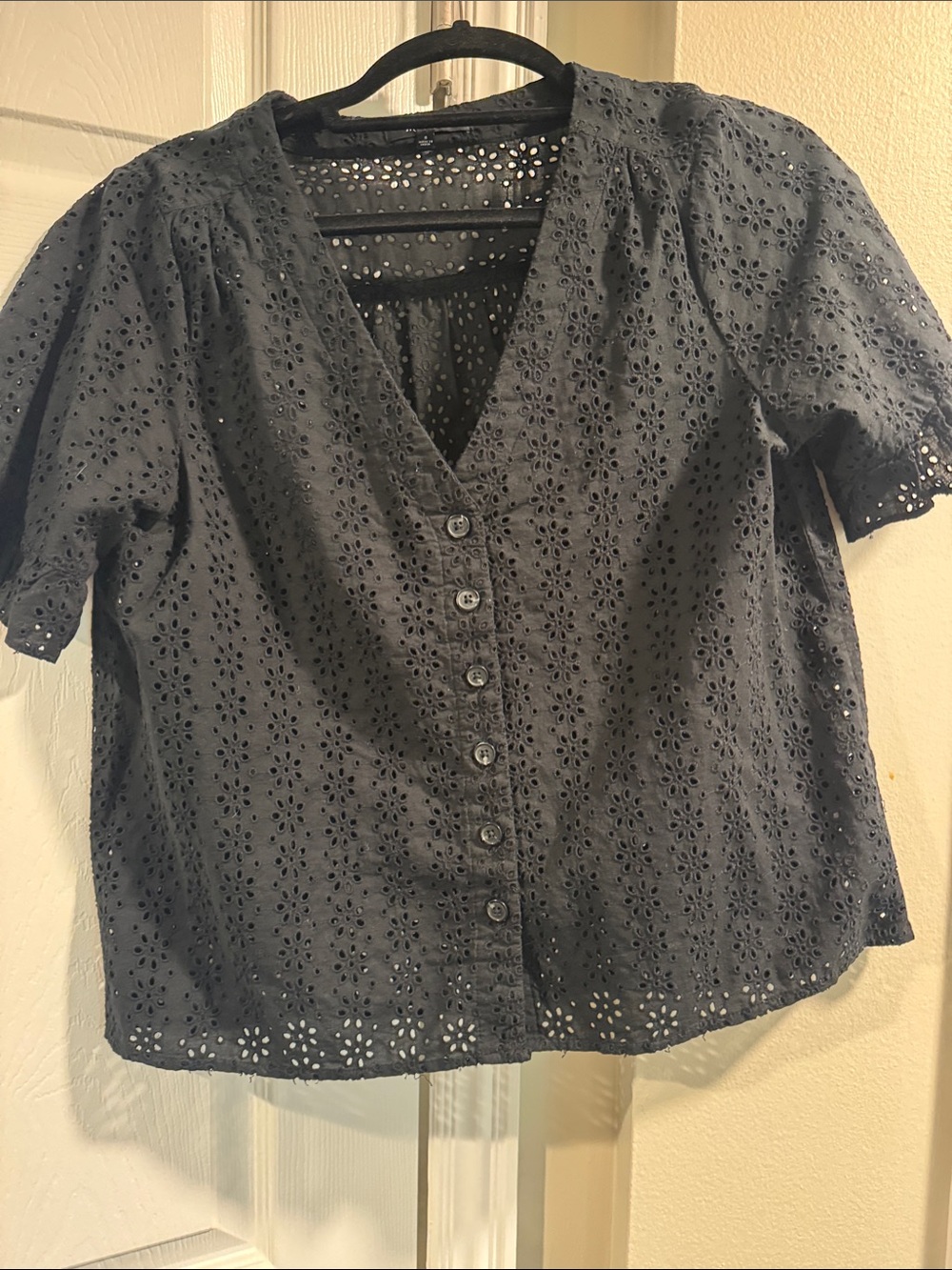 Madewell Black Eyelet Button-Front Blouse